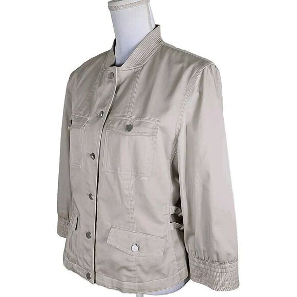 Calvin Klein ~Woman Size 12~ Beige Khaki Lightweight Buttons Front Jacket Lined - Picture 1 of 9